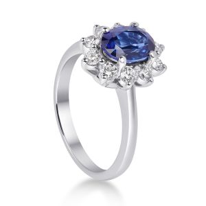 LARGE FREELIGHT RING IN WHITE GOLD WITH BLUE SAPPHIRE AND DIAMONDS