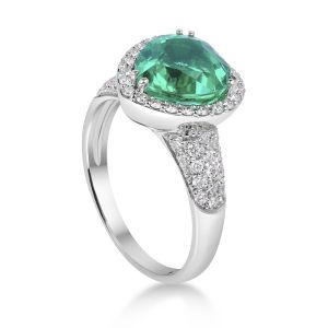 FREELIGHT HEART RING IN WHITE GOLD WITH EMERALD AND DIAMONDS